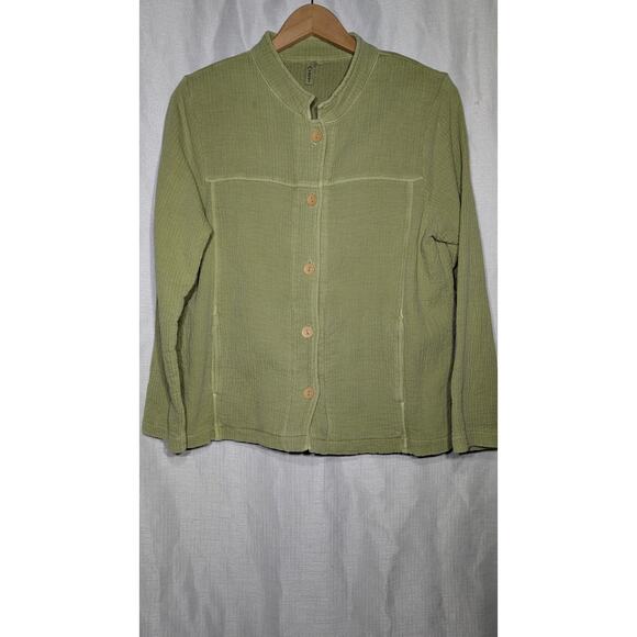 Focus Womens Green Textured Knit Jacket Sz S Button Up Long Sleeve Cardigan Boho - Picture 4 of 7